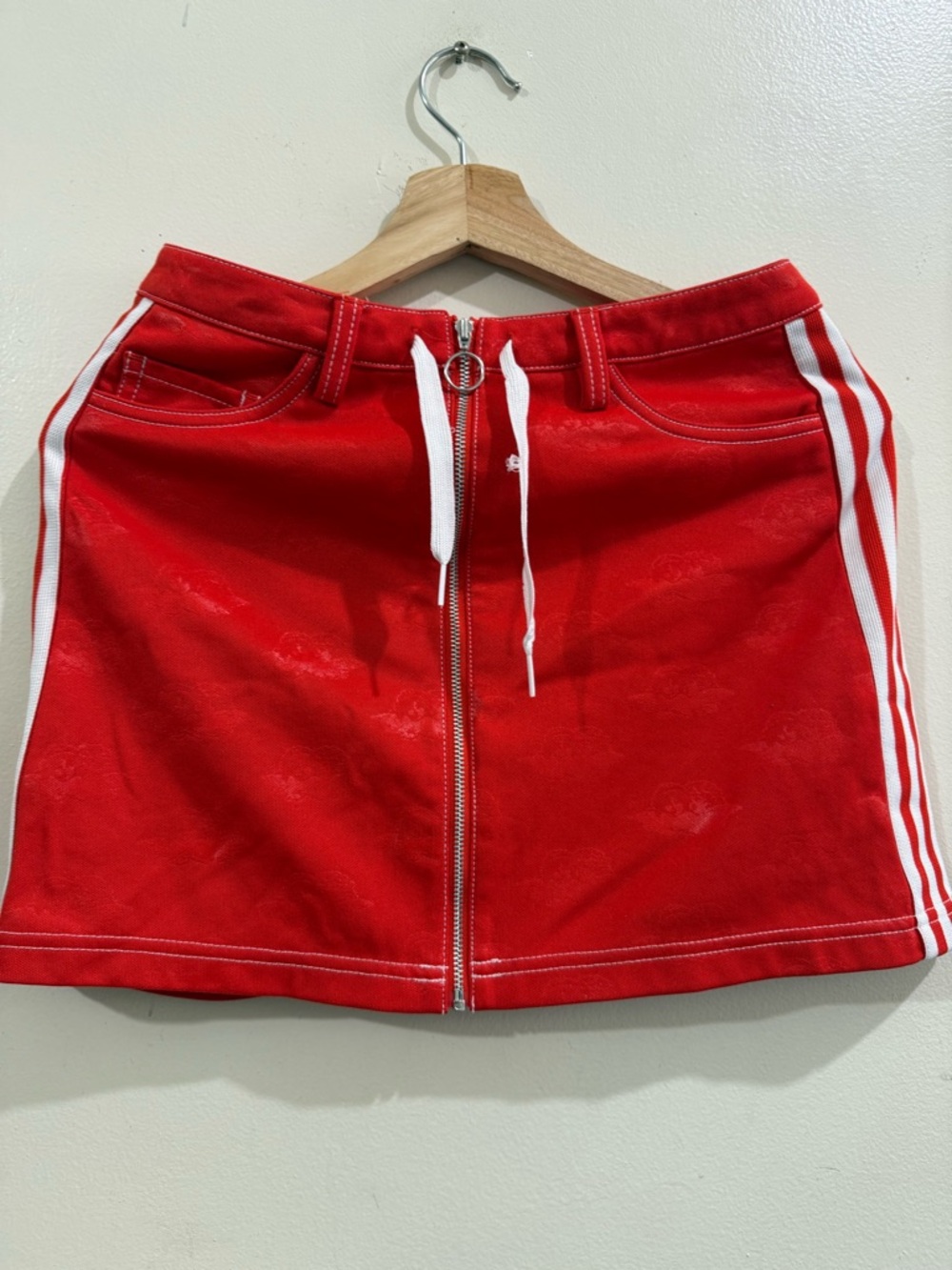 adidas X fiorucci  Red Mini Skirt with White Stripe Trim
